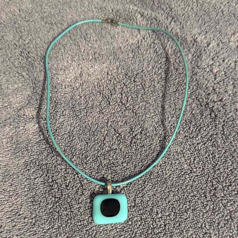 Turquoise and Black Glass Pendant Necklace